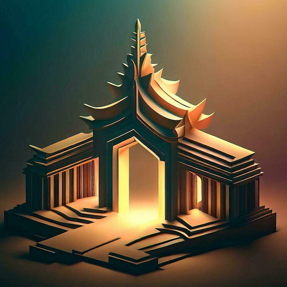 ai generate photo 3d illustration of a temple with a gate in the middle