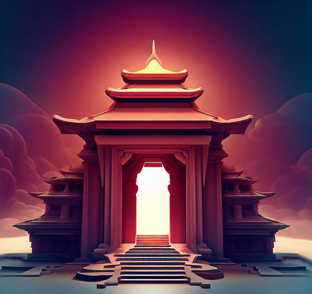 ai generate photo 3d illustration of a temple with a gate in the middle