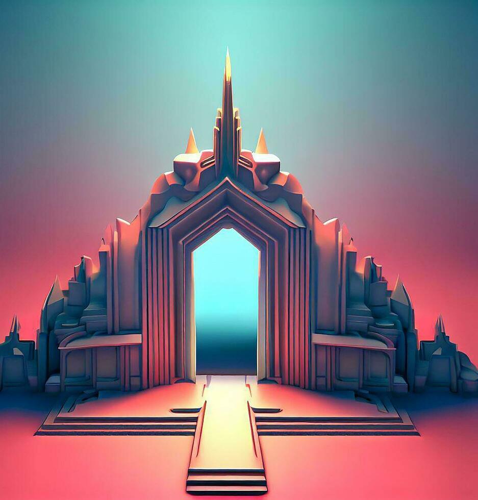 ai generate photo 3d illustration of a temple with a gate in the middle