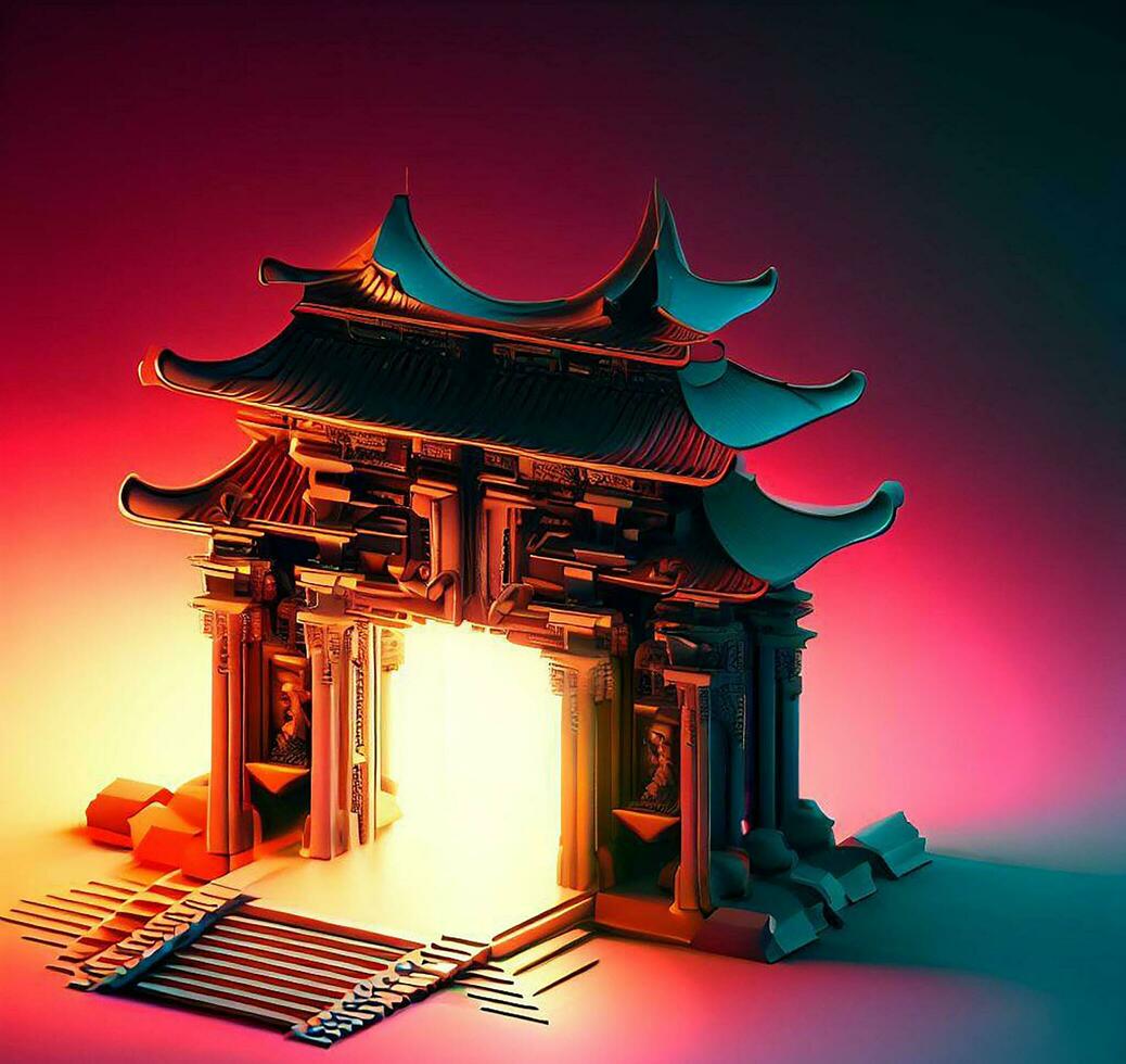 ai generate photo 3d illustration of a temple with a gate in the middle