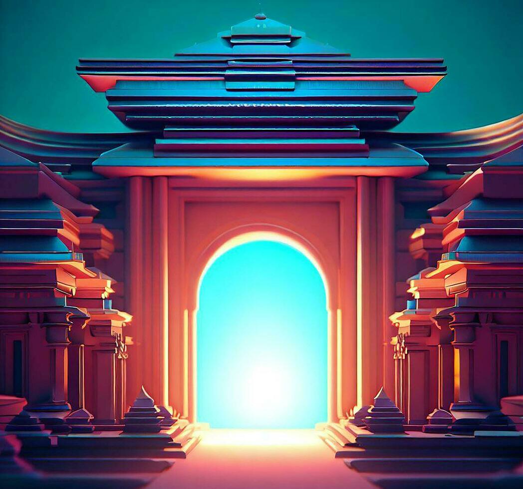 ai generate photo 3d illustration of a temple with a gate in the middle