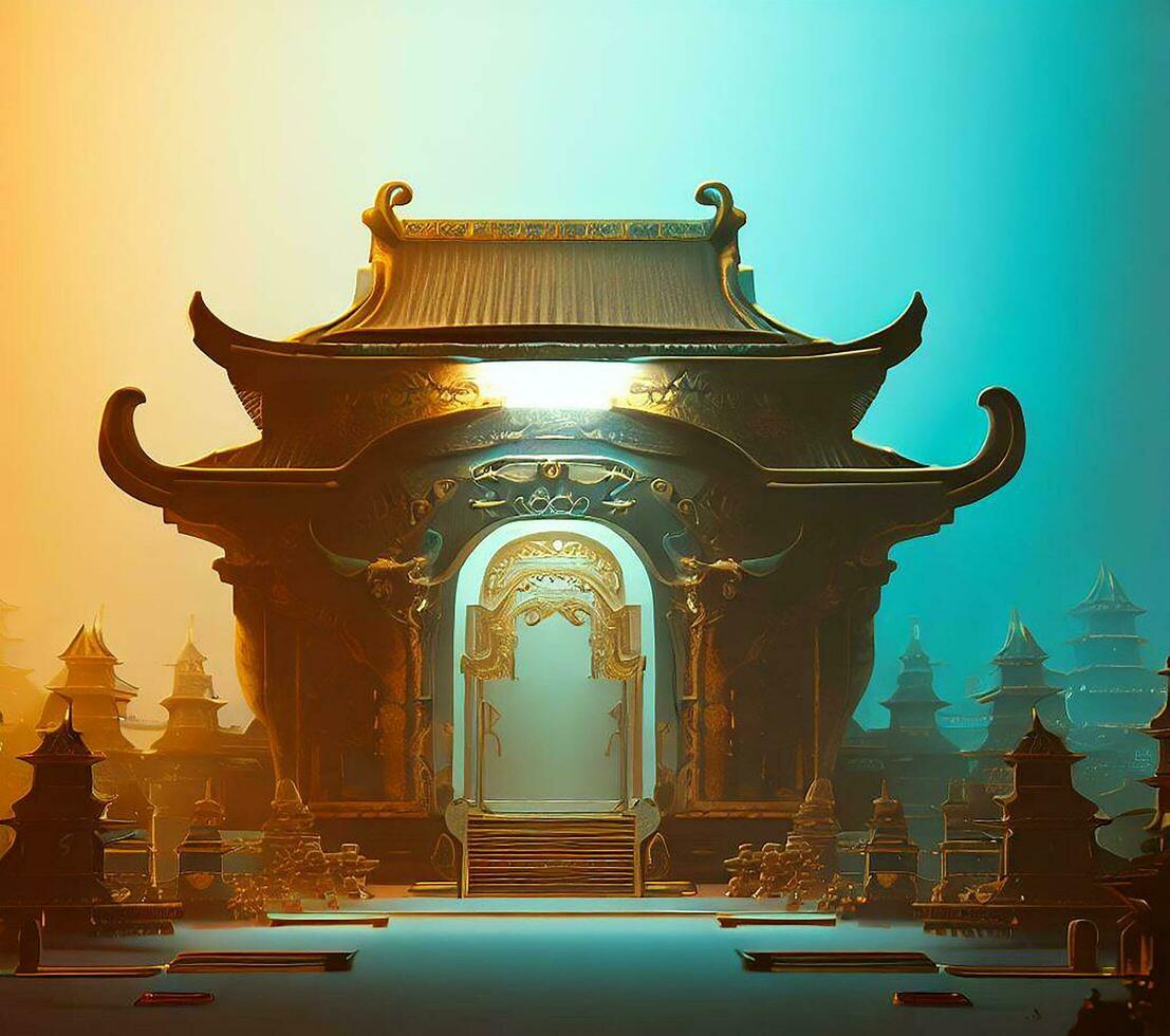 ai generate photo 3d illustration of a temple with a gate in the middle