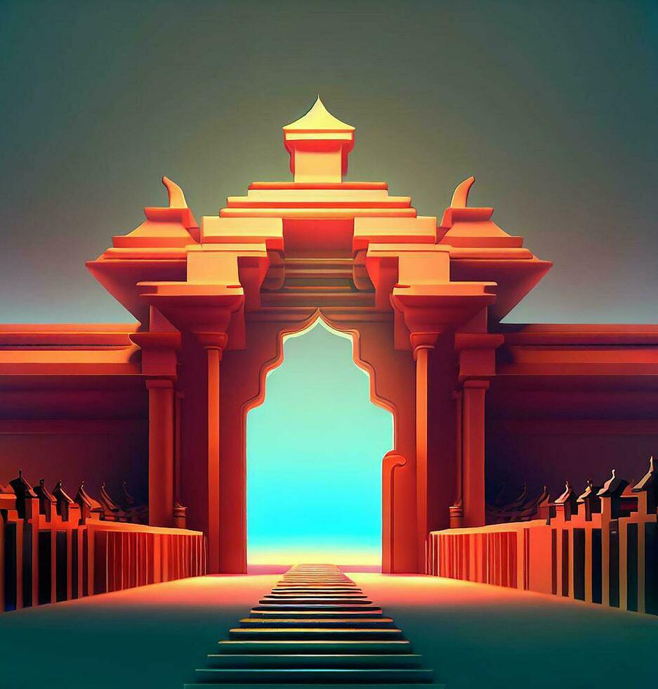 ai generate photo 3d illustration of a temple with a gate in the middle