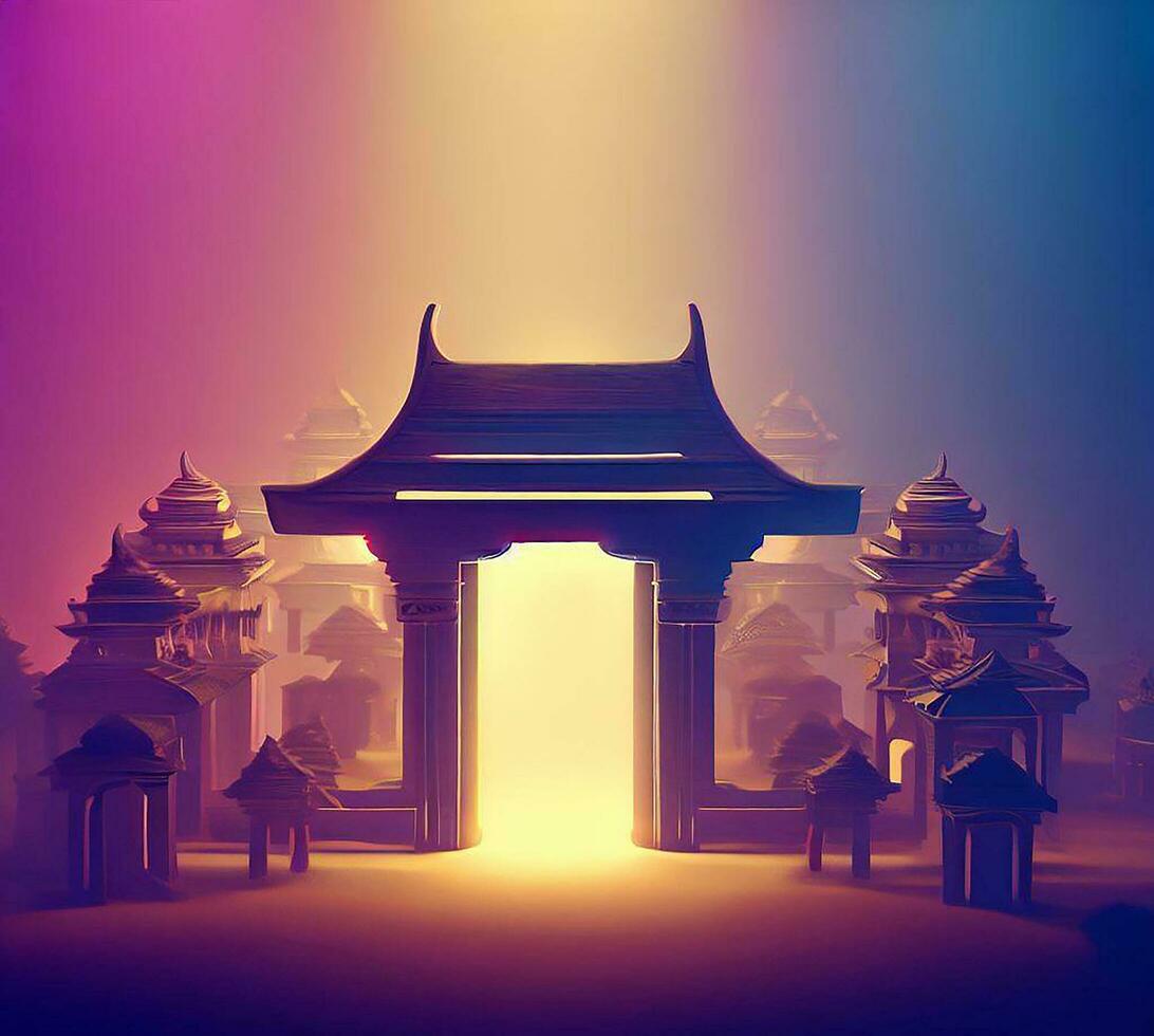 ai generate photo 3d illustration of a temple with a gate in the middle