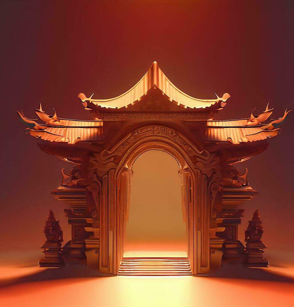 ai generate photo 3d illustration of a temple with a gate in the middle