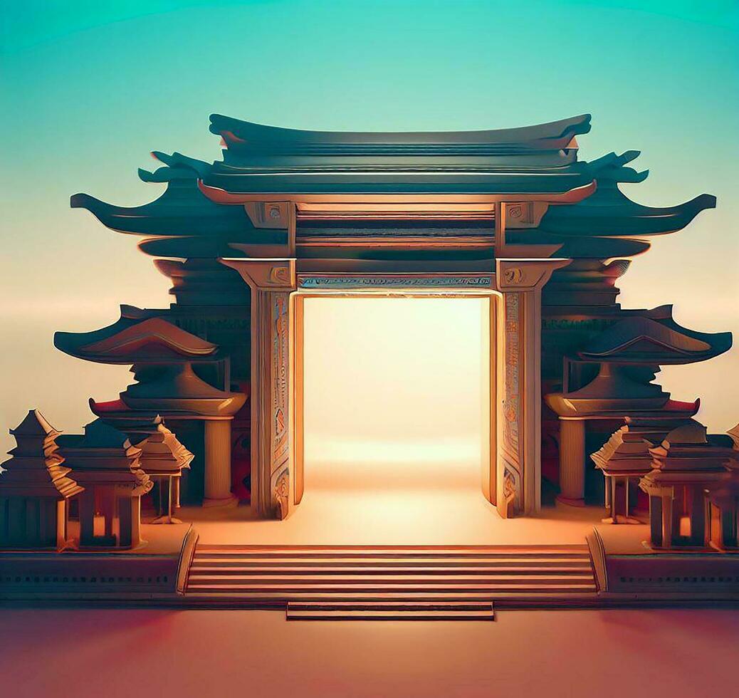 ai generate photo 3d illustration of a temple with a gate in the middle