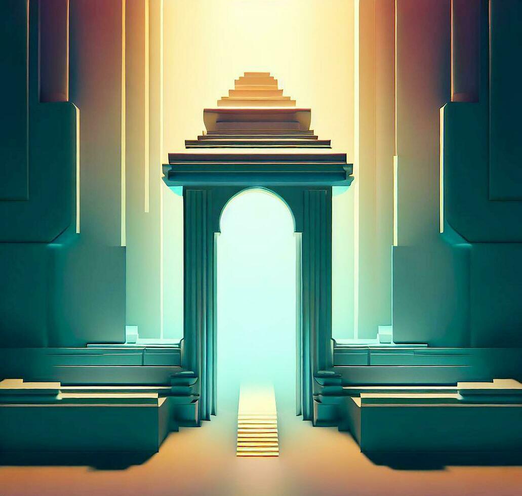 ai generate photo 3d illustration of a temple with a gate in the middle