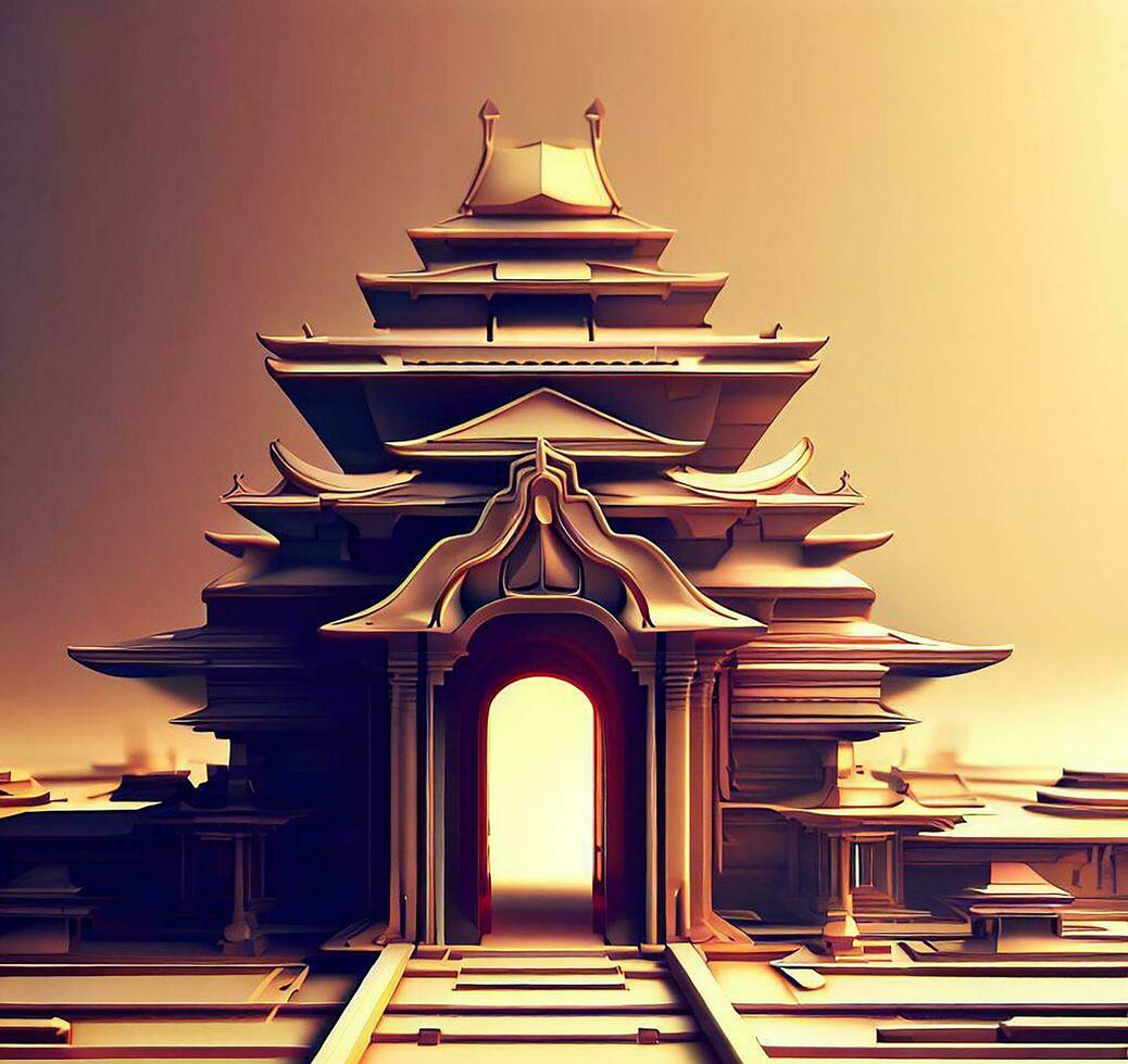 ai generate photo 3d illustration of a temple with a gate in the middle