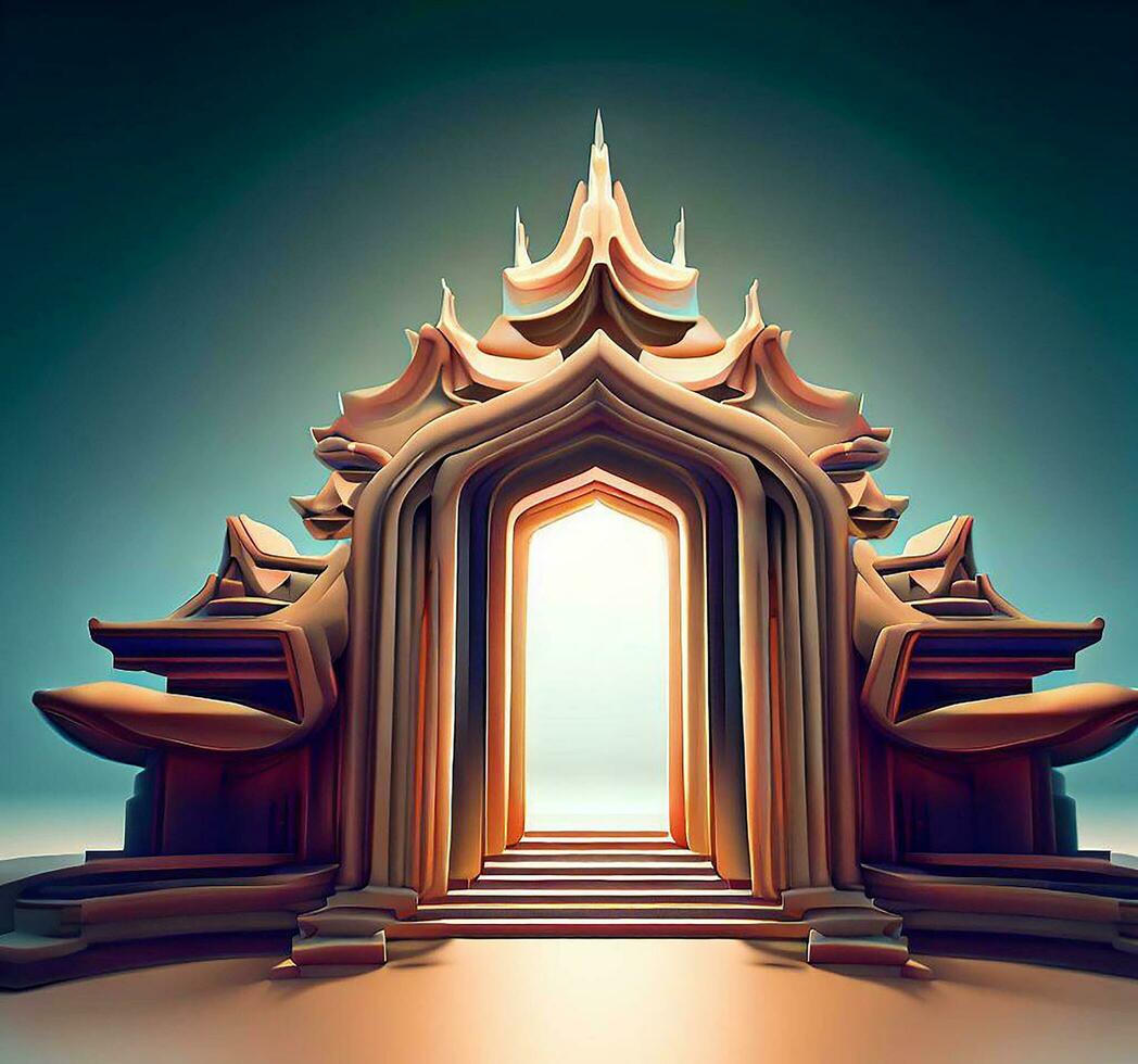 ai generate photo 3d illustration of a temple with a gate in the middle