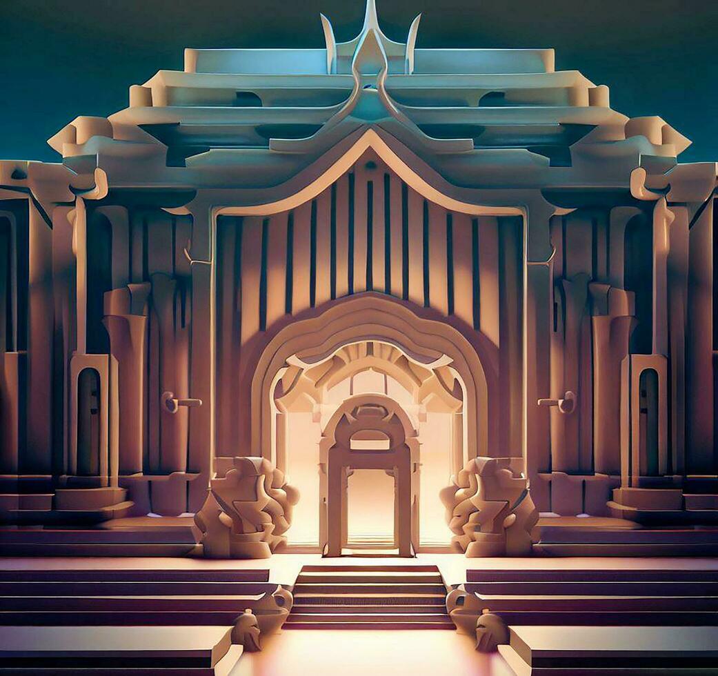 ai generate photo 3d illustration of a temple with a gate in the middle