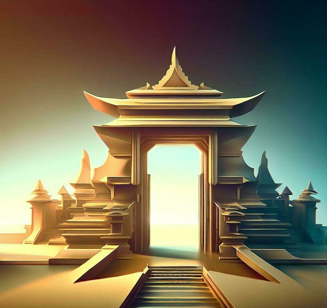 ai generate photo 3d illustration of a temple with a gate in the middle