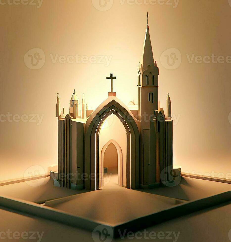 ai generate photo 3d illustration of a Church with a gate in the middle