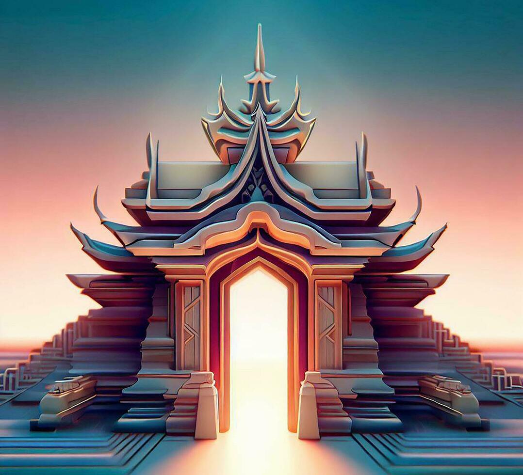 ai generate photo 3d illustration of a temple with a gate in the middle