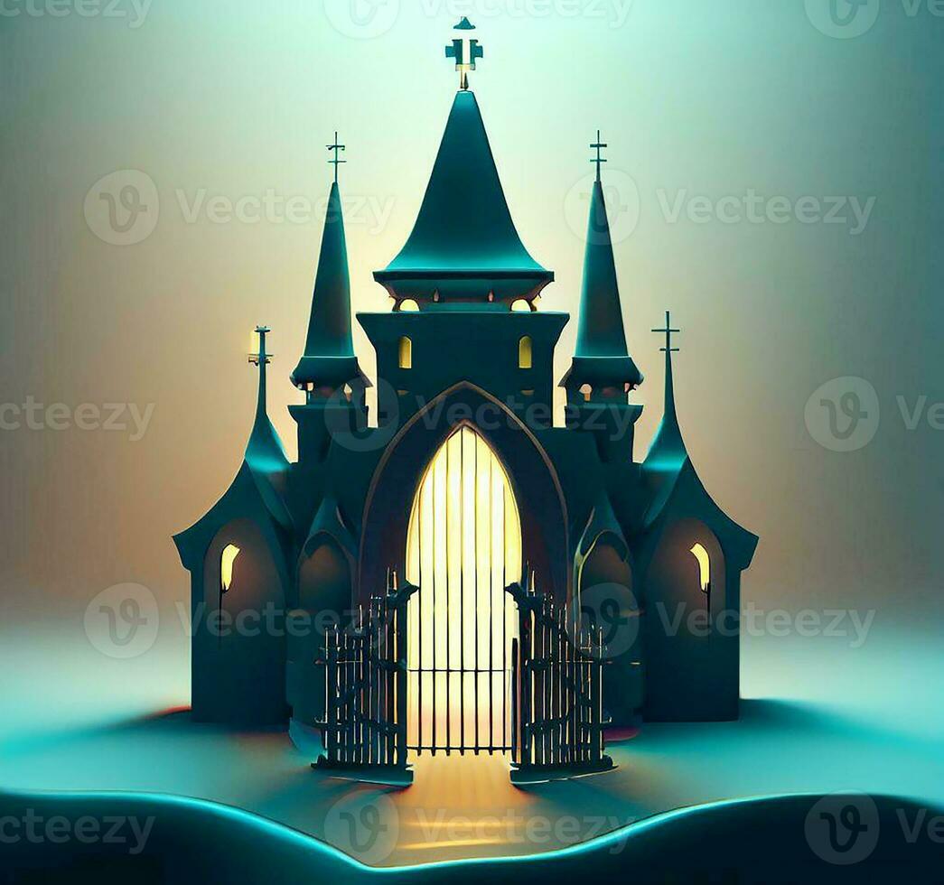 ai generar foto 3d ilustración de un Iglesia con un portón en el medio