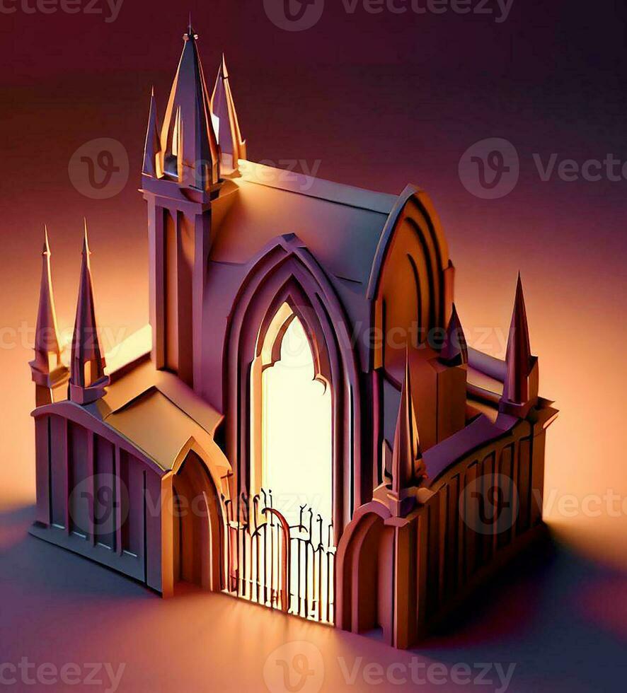 ai generate photo 3d illustration of a Church with a gate in the middle