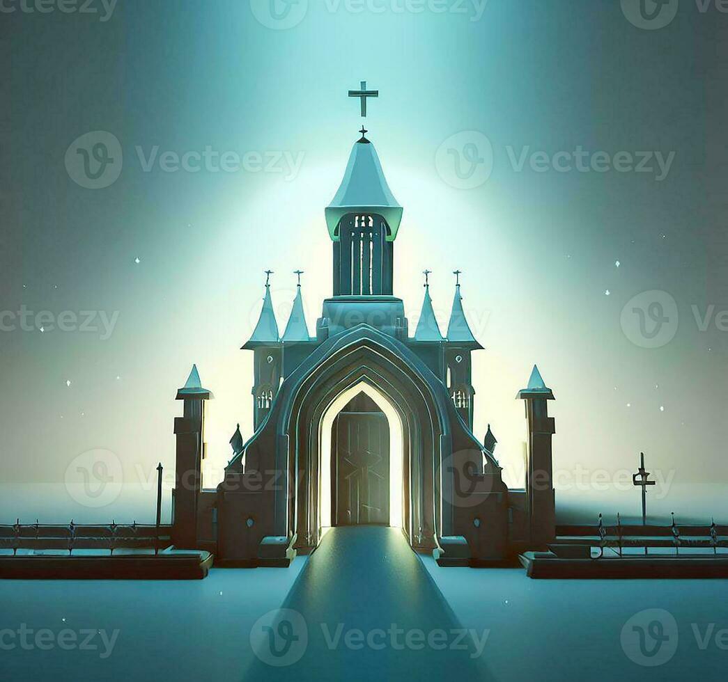 ai generate photo 3d illustration of a Church with a gate in the middle