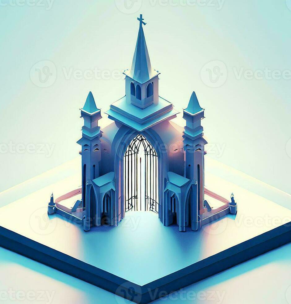 ai generate photo 3d illustration of a Church with a gate in the middle