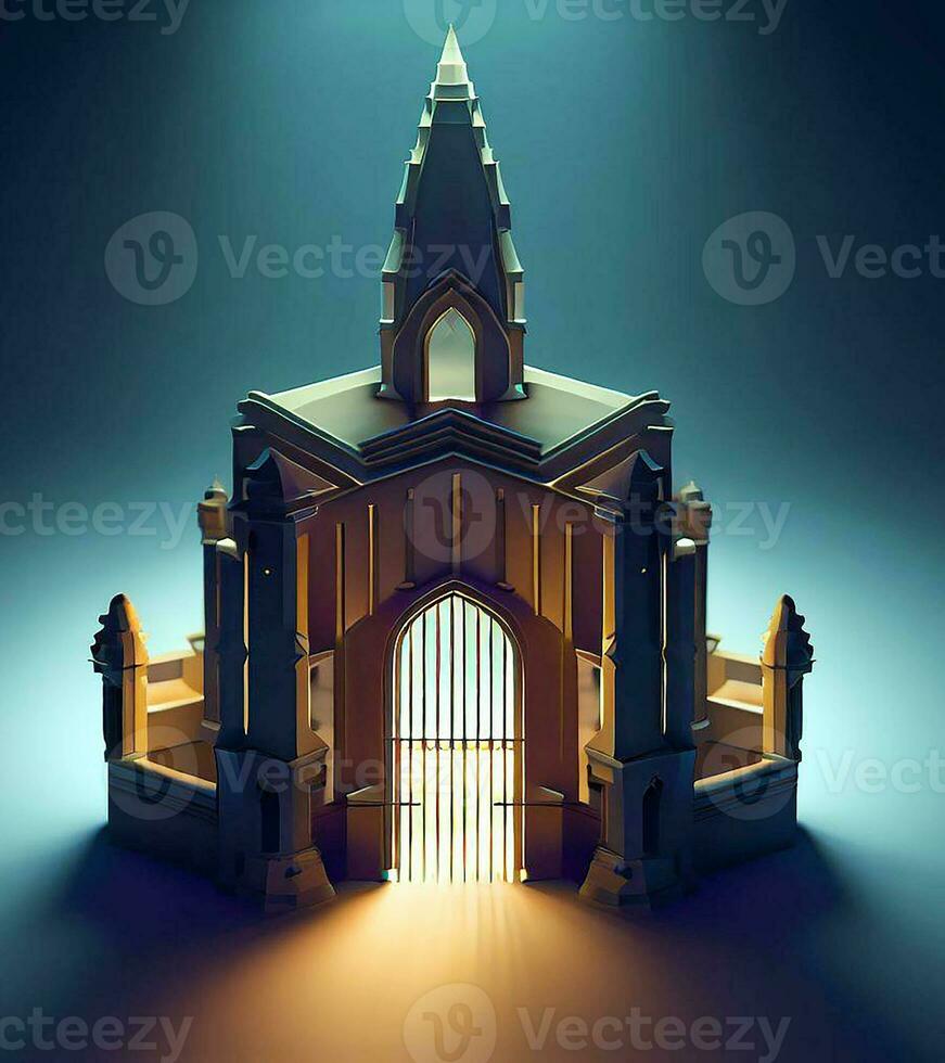 ai generate photo 3d illustration of a Church with a gate in the middle