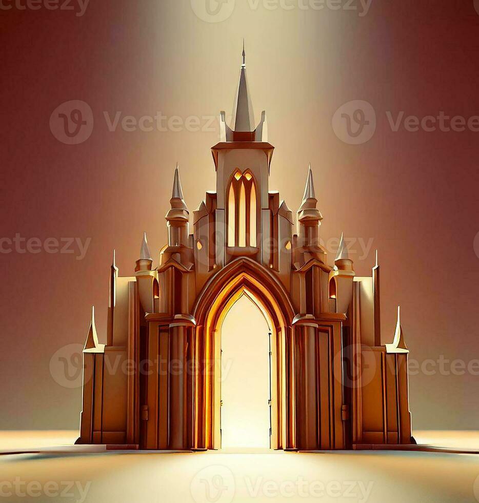 ai generate photo 3d illustration of a Church with a gate in the middle