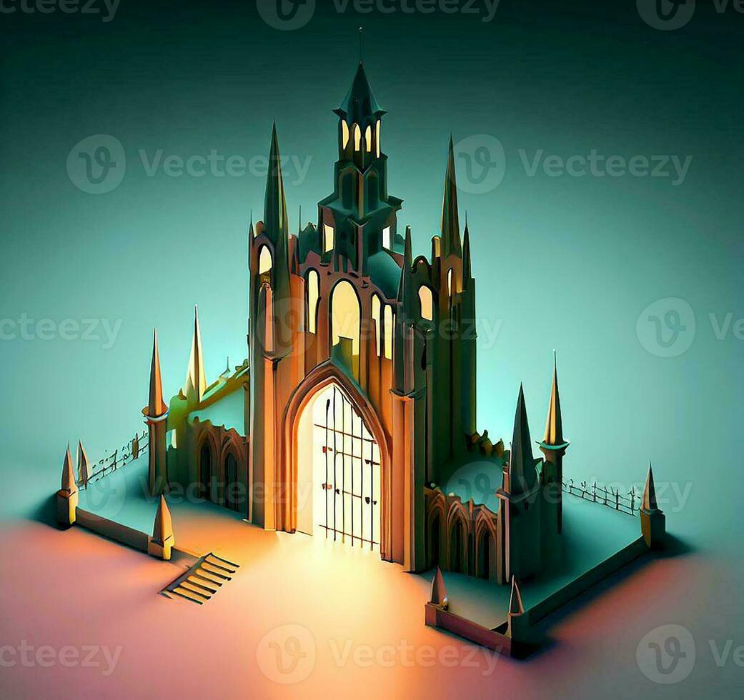 ai generate photo 3d illustration of a Church with a gate in the middle