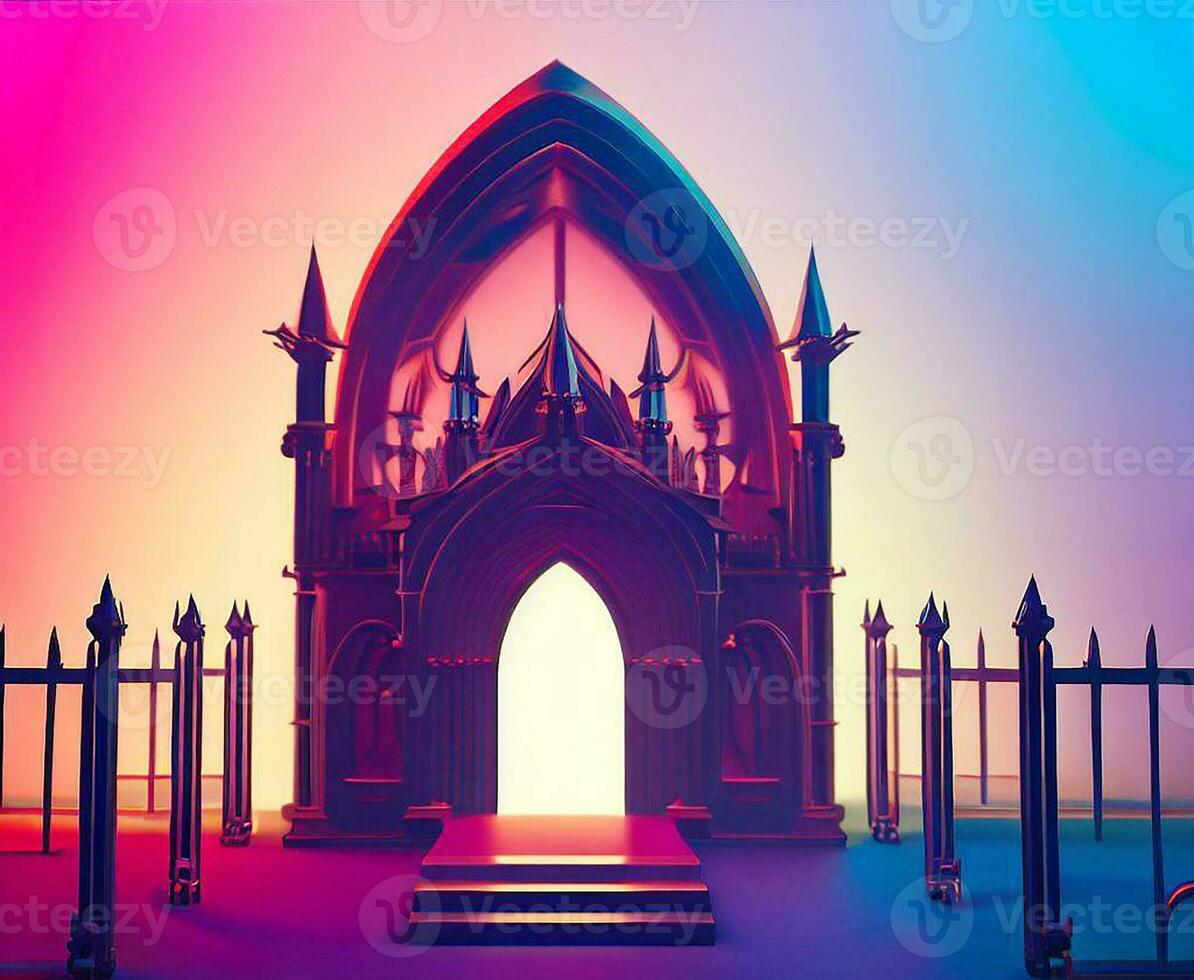 ai generate photo 3d illustration of a Church with a gate in the middle