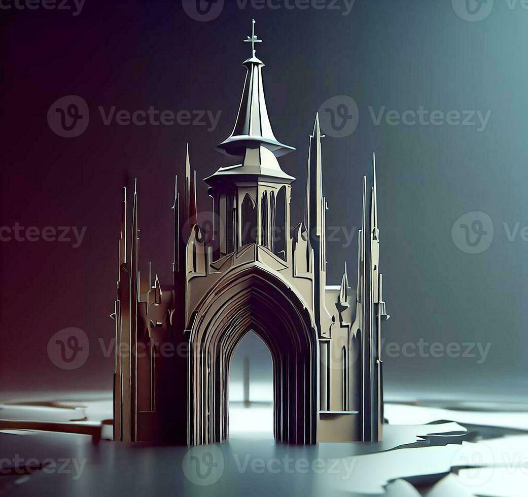 ai generar foto 3d ilustración de un Iglesia con un portón en el medio