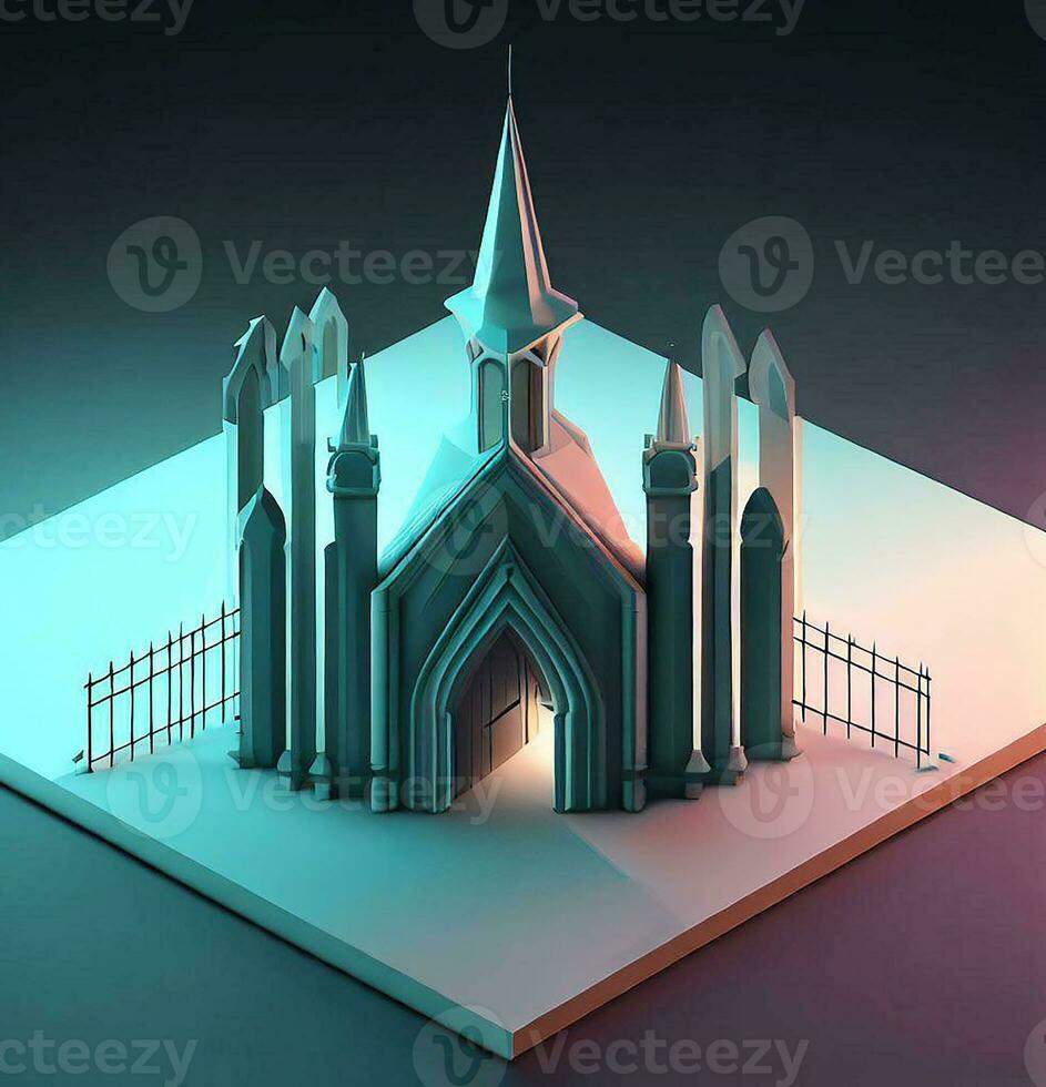 ai generate photo 3d illustration of a Church with a gate in the middle