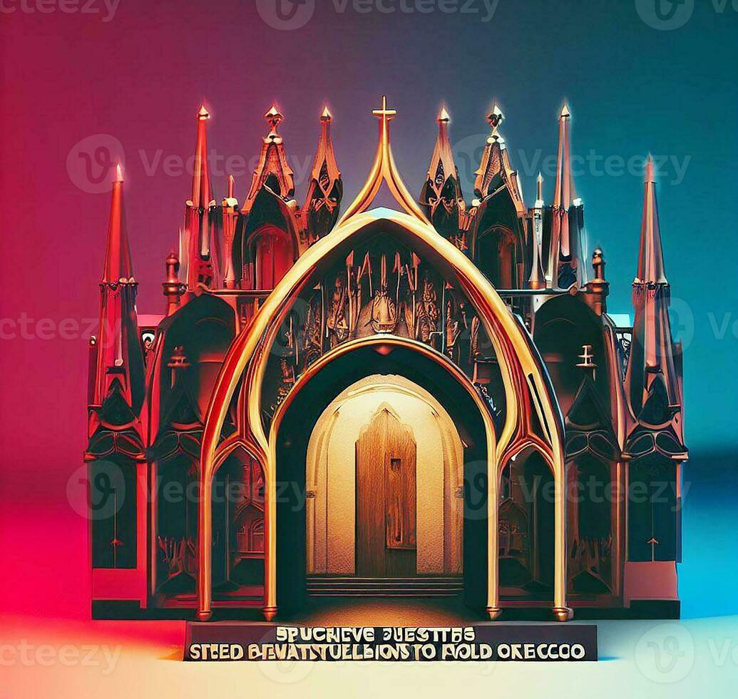 ai generate photo 3d illustration of a Church with a gate in the middle