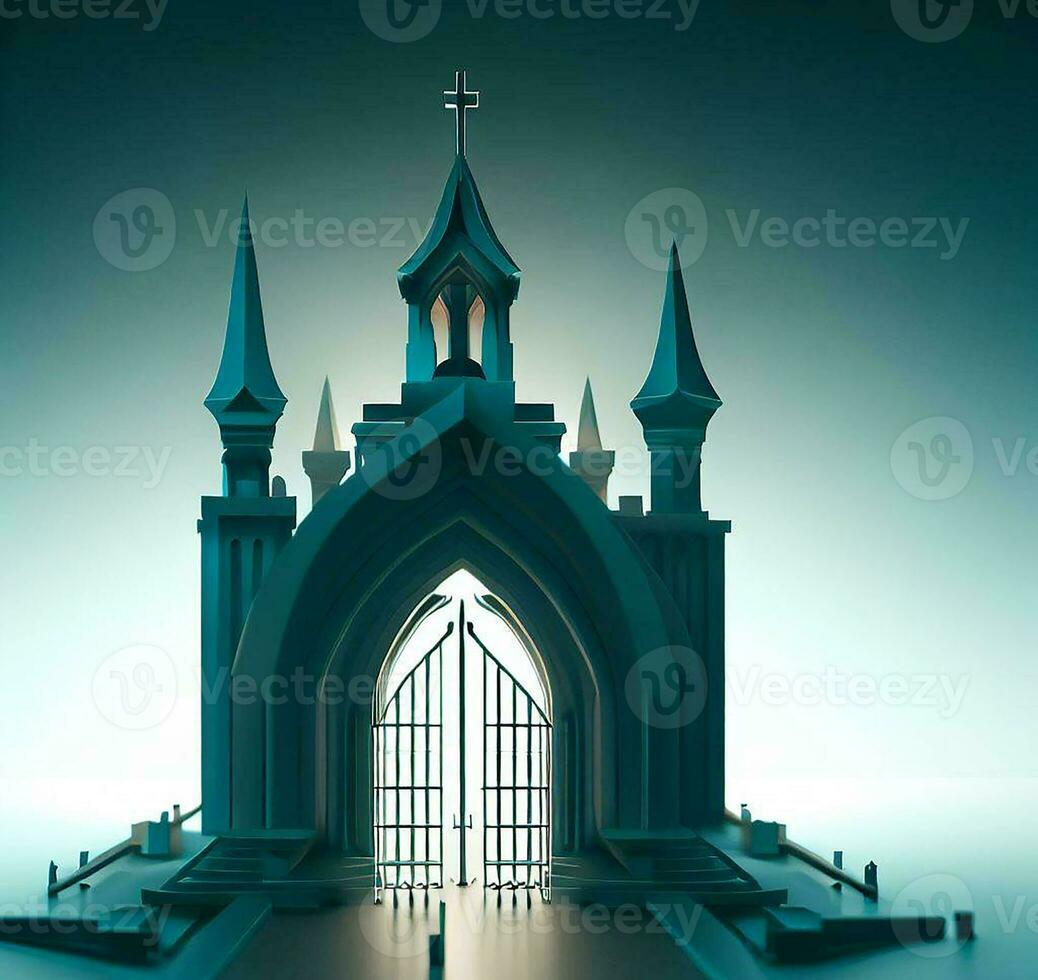 ai generate photo 3d illustration of a Church with a gate in the middle