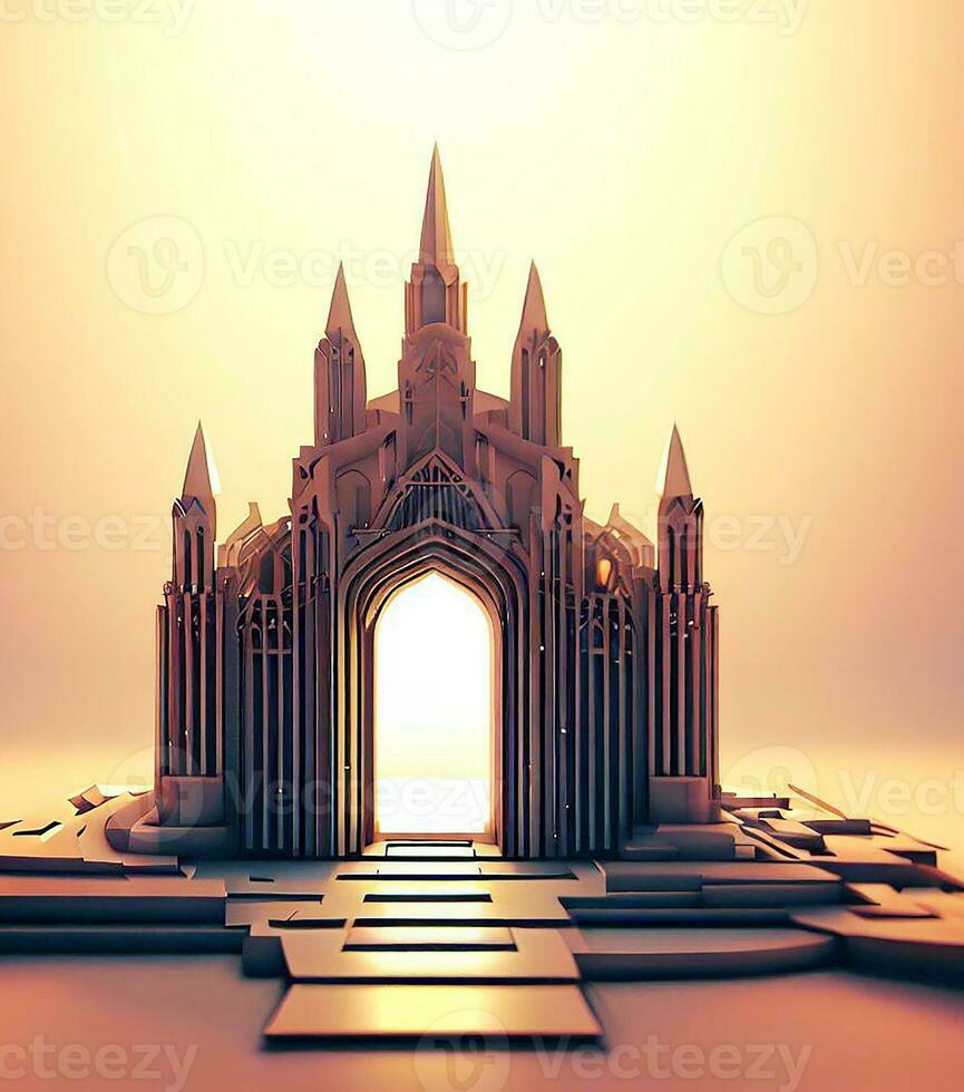 ai generate photo 3d illustration of a Church with a gate in the middle