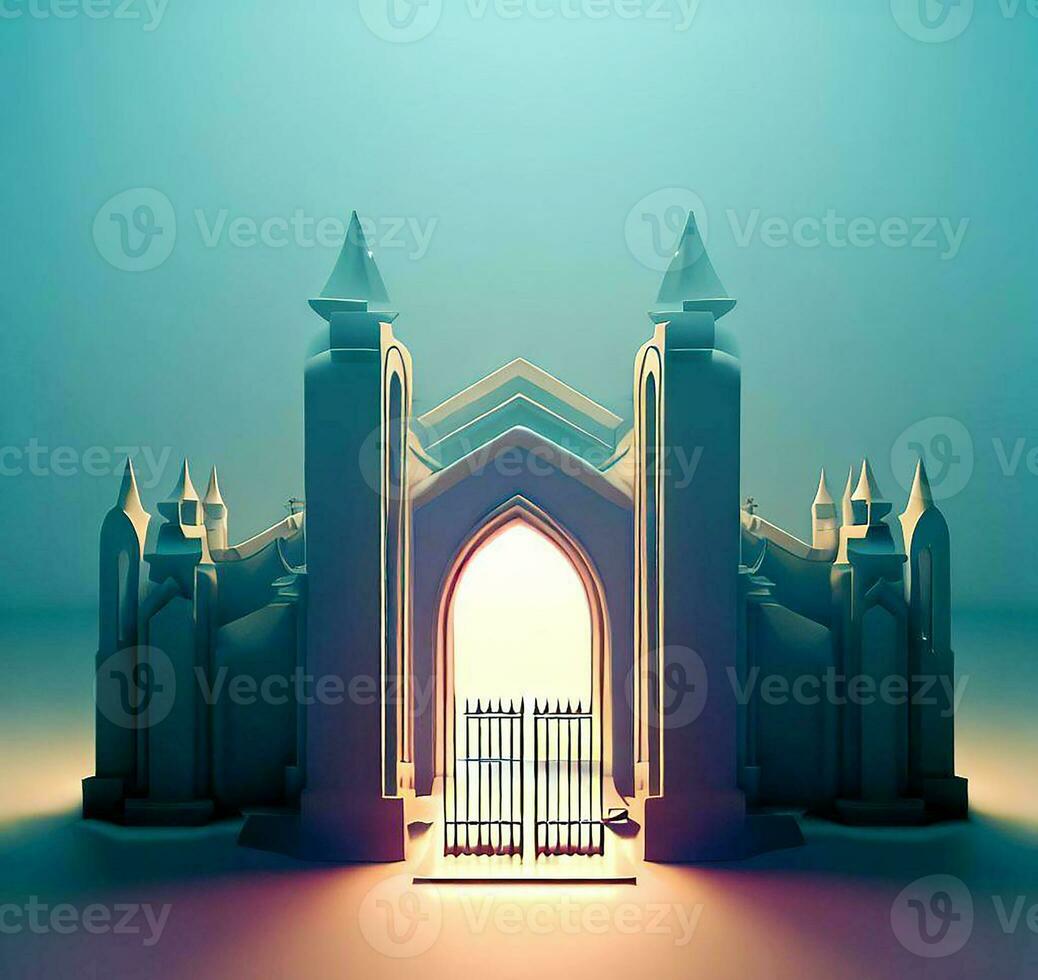 ai generate photo 3d illustration of a Church with a gate in the middle