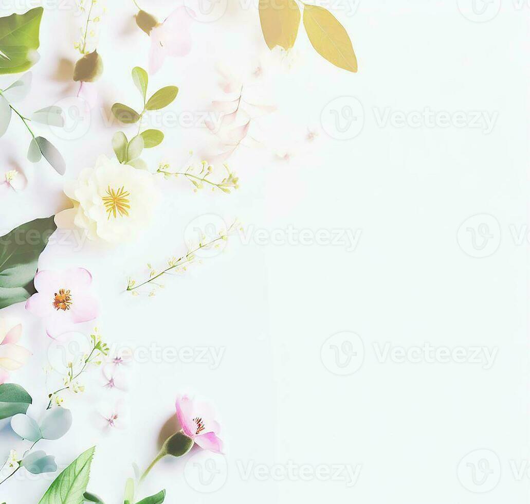 flowers and leaves on white ai generate photo