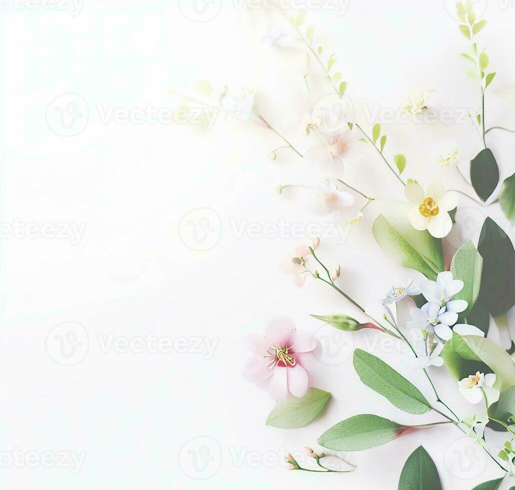 flowers and leaves on white ai generate photo