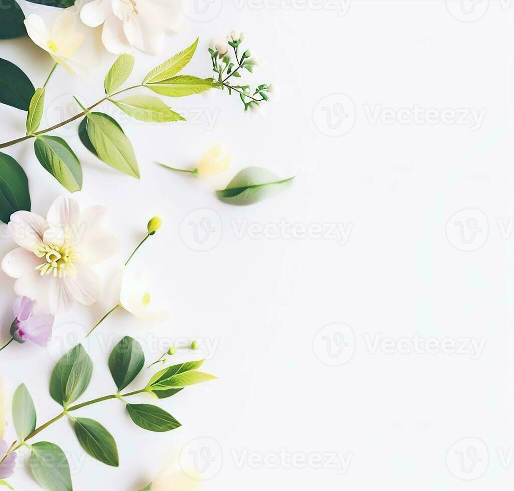 flowers and leaves on white ai generate photo