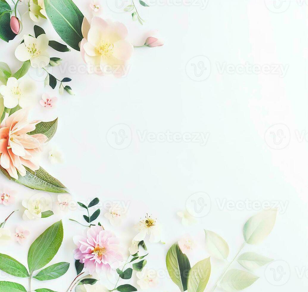 flowers and leaves on white ai generate photo