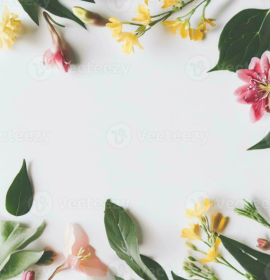 flowers and leaves on white ai generate photo