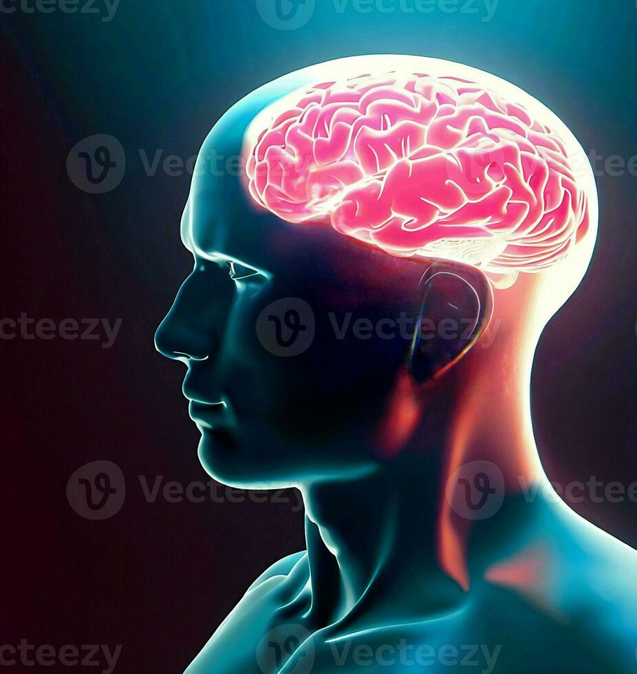 Ai generate photo 3d render of a medical image of a male figure with brain highlighted