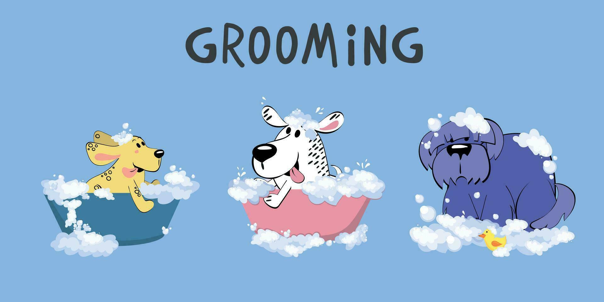 el linda perro en un burbujas bañera en un plano estilo. aseo. mascota cuidado ilustración para contenido, etiqueta, bandera, gráfico y saludo tarjeta vector