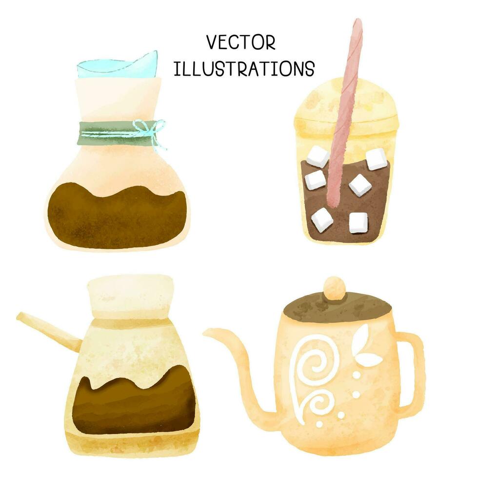 dibujos animados café hora con acuarela estilo vector