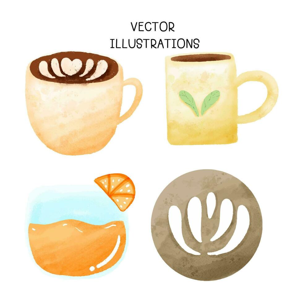 油彩画　coffee time Cartoon Coffee Time with watercolor style 25801532 Vector