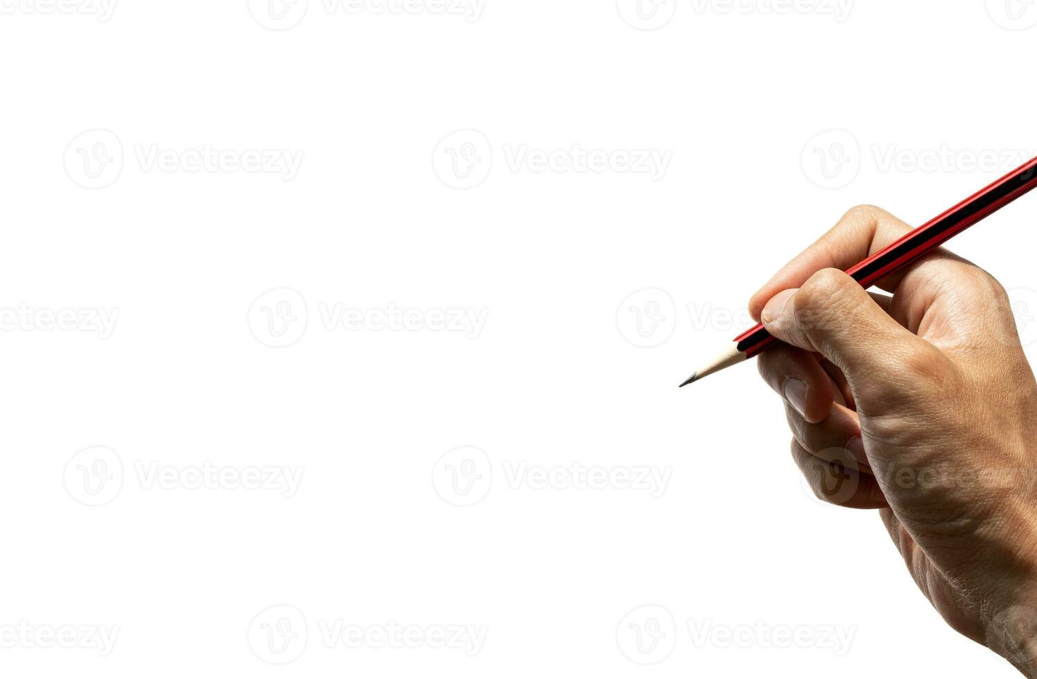 Right hand holding a pencil on isolated white, after some edits. photo