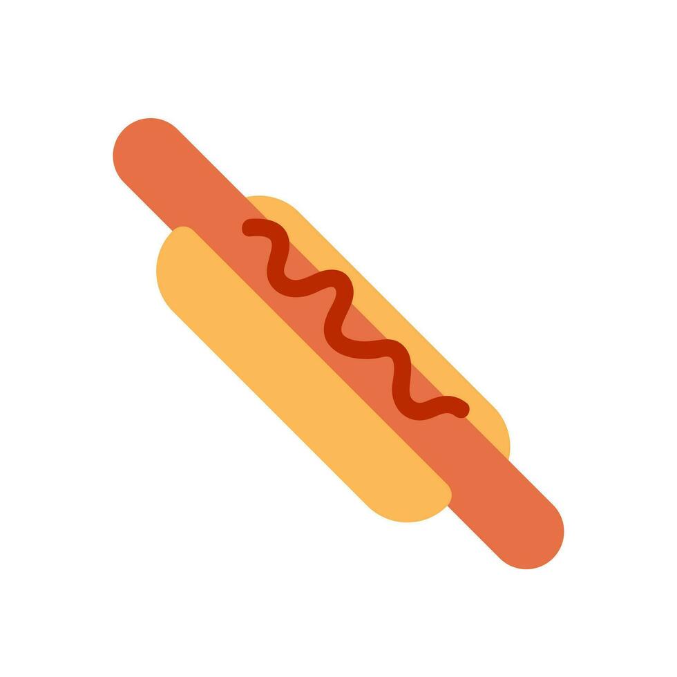 Tasty divine delicious appetizing yummy Hot Dog with ketchup fast food icon. Vector illustration in minimal cartoon flat style isolated on white background. For delivery, menu card, vendor.