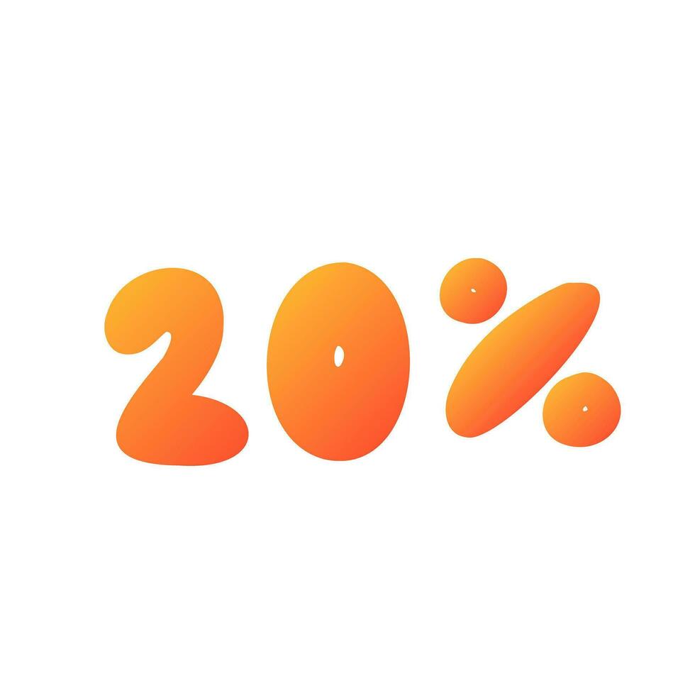 Hand made 20 percent off black ink discount logo special offer lettering. Vector design illustration in cartoon doodle style isolated on white background. For poster, shop, seasonal sale, banner.