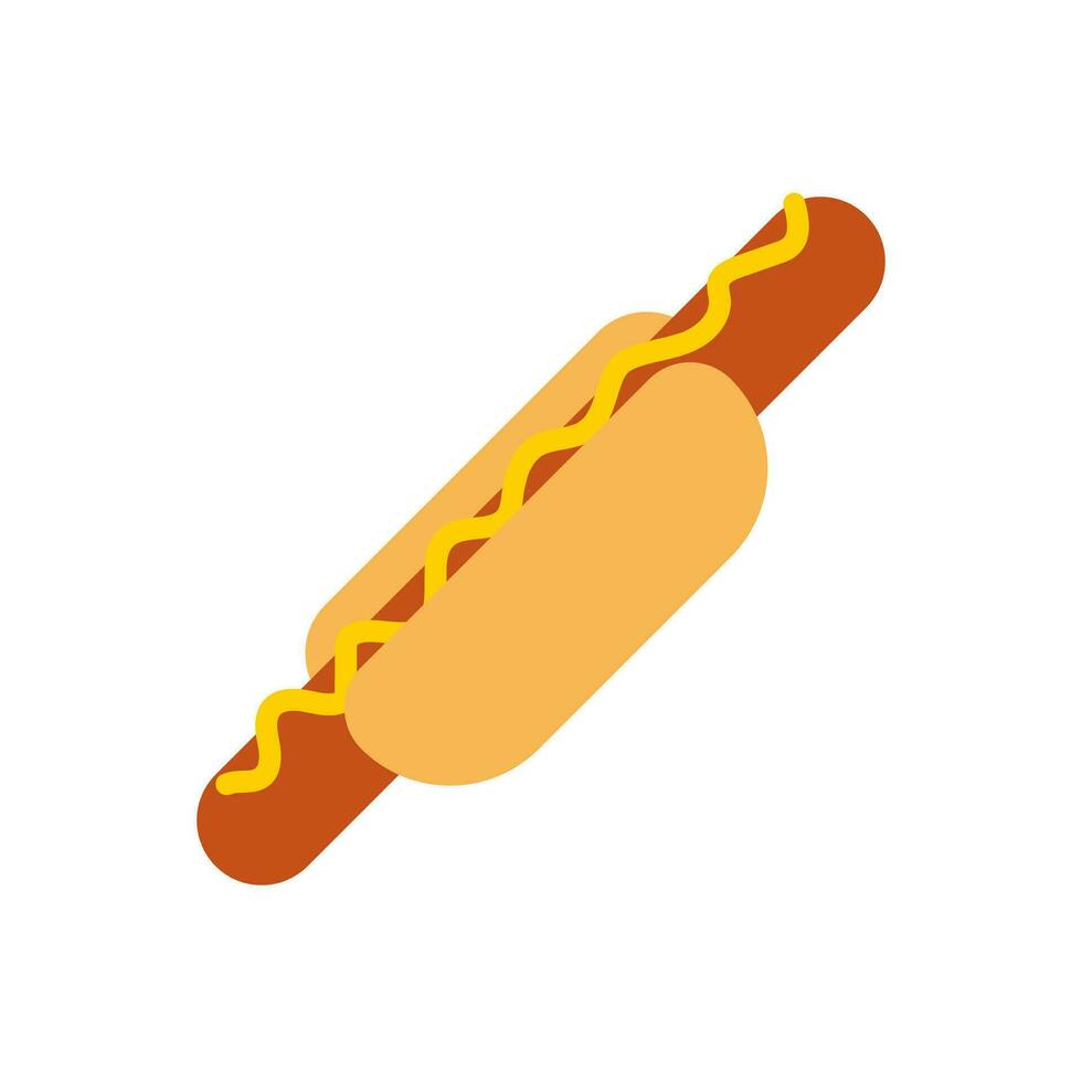 Appetizing tasty yummy divine delicious Hot Dog with mustard fast food icon. Vector illustration in minimal cartoon flat style isolated on white background. For menu card, vendor, delivery.