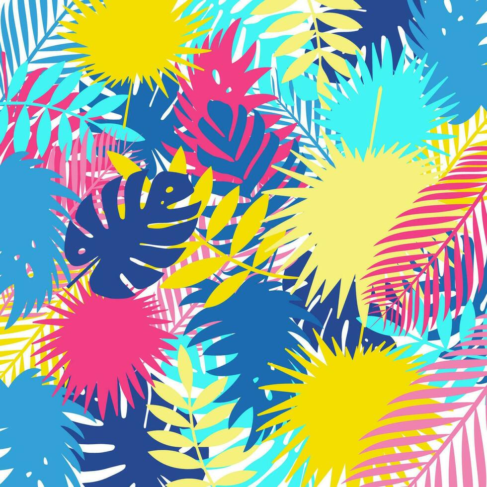 Background of colorful tropical leaves. Bright summer background.Vector. Bright tropical leaves on a white background vector
