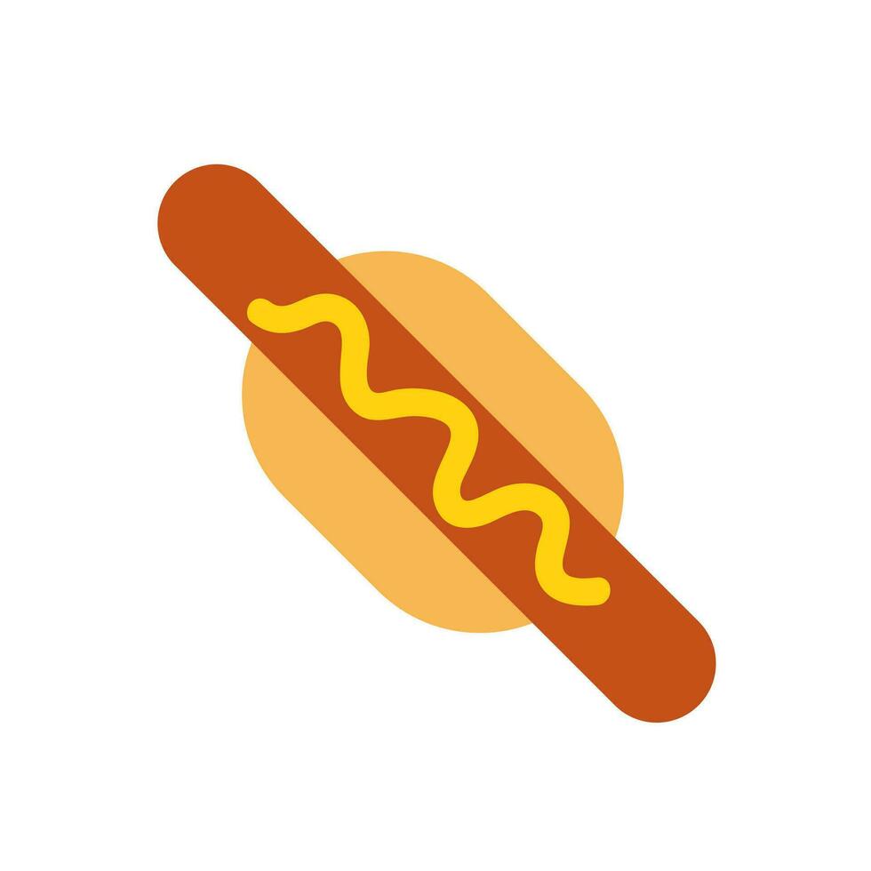 Delicious divine yummy appetizing tasty Hot Dog with mustard fast food icon. Vector illustration in minimal cartoon flat style isolated on white background. For menu card, delivery, vendor.