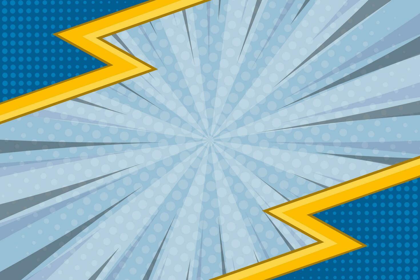 Blue cartoon pop art comic background frame with lightning vector
