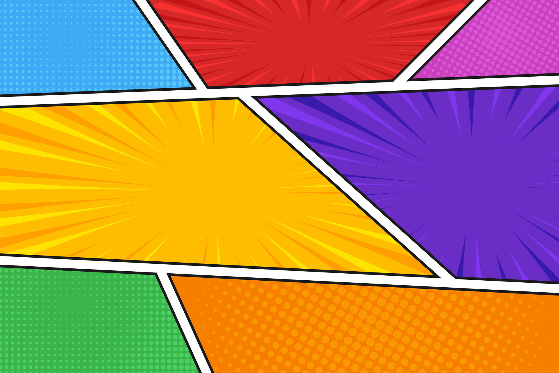Abstract comic book page template colorful empty background with rays Abstract comic book page template colorful empty background with rays