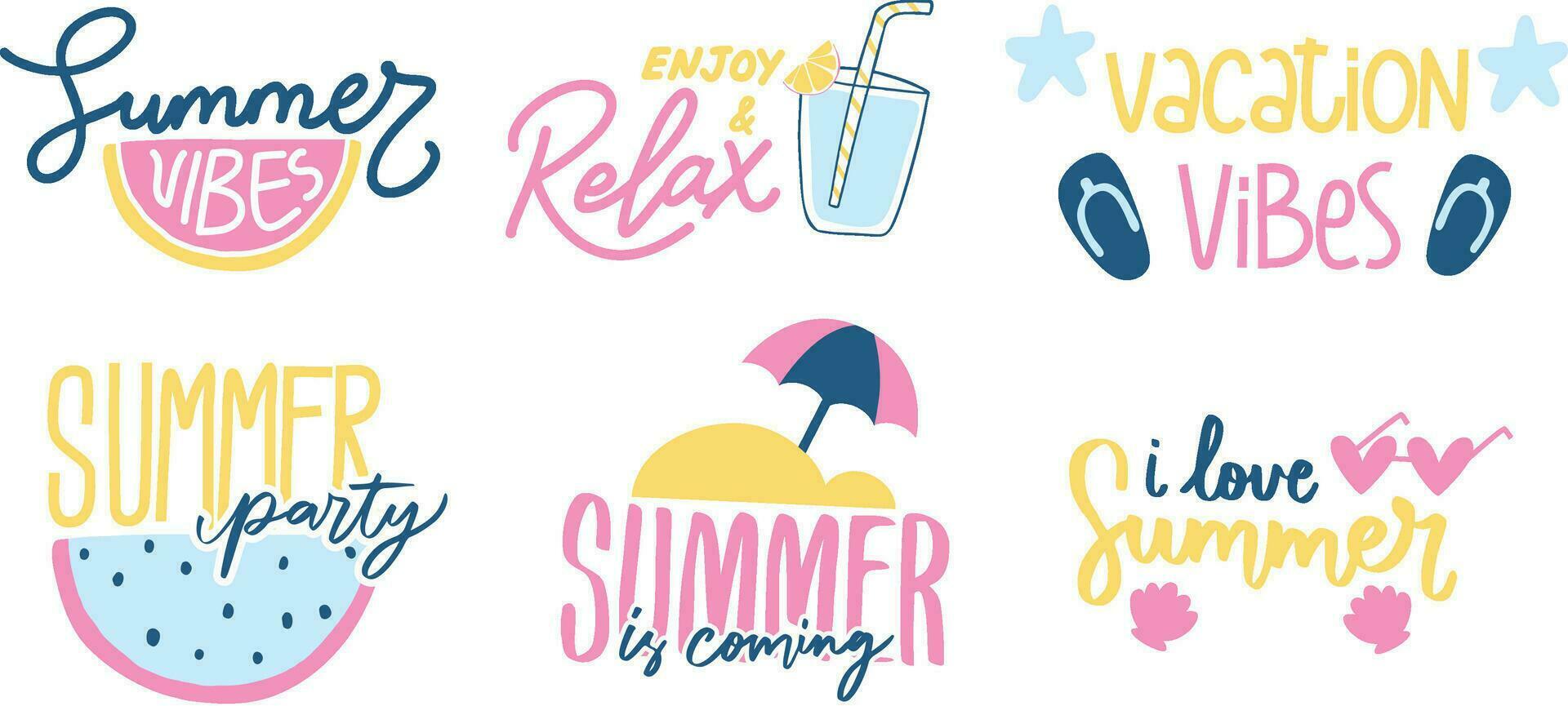 Set Collection Summer Lettering Quote Illustration vector