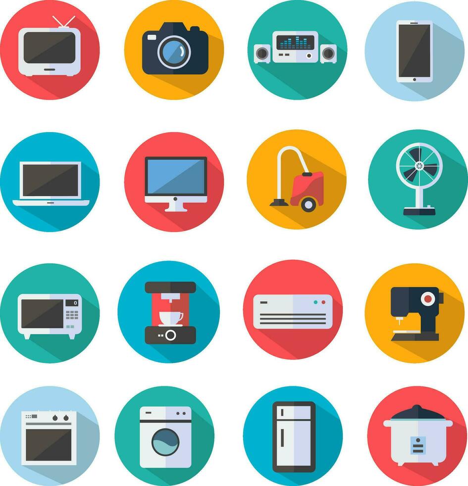 home appliances and electronics flat icons set vector